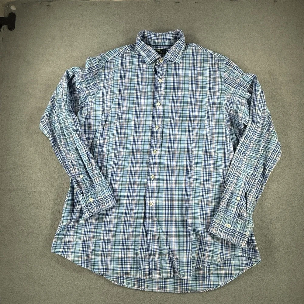 Polo Ralph Lauren Shirt Mens XL Blue Plaid Long Sleeve Button Down Pony Dress